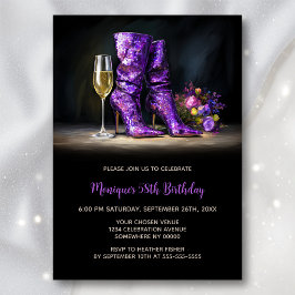 Purple Sequin Boots Any Age Birthday Party 招待状