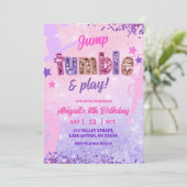Purple Sequin Girl Gymnastic Birthday 招待状 (スタンド正面)