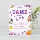 Purple Sequin Sports Birthday 招待状 (スタンド正面)