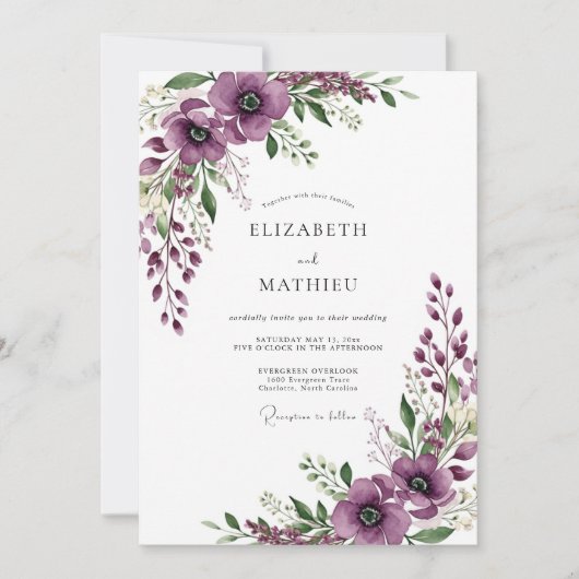 Purple Serene Meadow Wedding 招待状 (正面)