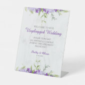 Purple Shades Flowers Branches Unplugged Wedding 台座サイン (正面)