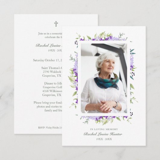 Purple Shades Garland In Loving Memory Photo ノートカード (正面/裏面)