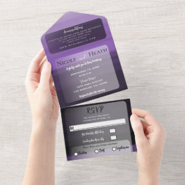 Purple Shades Waterカラーミニマルモダン結婚s オールインワン招待状