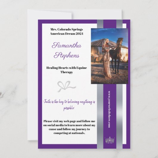 Purple Shine Autograph Card for Pageants 招待状 (裏面)