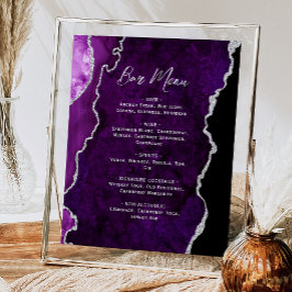 Purple Silver Agate Script Wedding Bar Menu ポスター