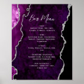 Purple Silver Agate Script Wedding Bar Menu  ポスター (正面)