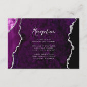 Purple Silver Agate Script Wedding Reception エンクロージャーカード (正面)
