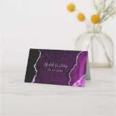 Purple Silver Agate Script Wedding Table プレイスカード (裏面)