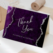 Purple Silver Agate Script Wedding Thank You カード