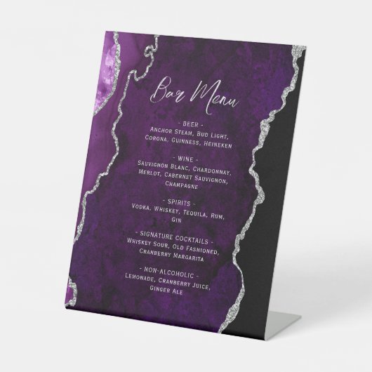 Purple Silver Agate Wedding Bar Menu 台座サイン (正面)