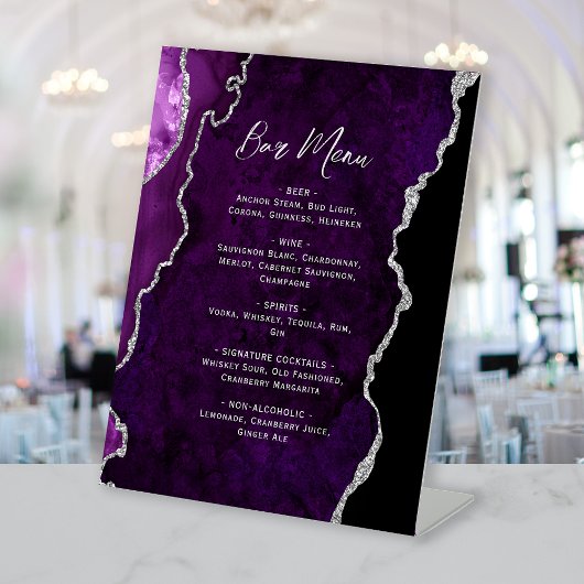 Purple Silver Agate Wedding Bar Menu 台座サイン