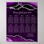 Purple Silver Agate Wedding Seating Chart 12 Table ポスター (正面)