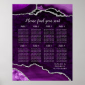 Purple Silver Agate Wedding Seating Chart 8 Table ポスター (正面)