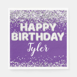 Purple Silver Birthday Party スタンダードランチョンナプキン