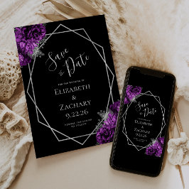 Purple Silver Floral Geometric Black Save the Date セーブザデート