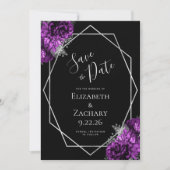 Purple Silver Floral Geometric Black Save the Date セーブザデート (正面)