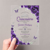 Purple Silver Floral Quinceanera アクリル招待状 (インサイチュ (ポータブル))