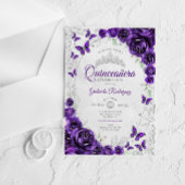 Purple Silver Floral Quinceanera アクリル招待状