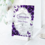 Purple Silver Floral Quinceanera アクリル招待状<br><div class="desc">Purple silver and white Quinceanera celebration invitation. Features script font,  silver butterflies,  watercolor roses and tiara. Perfect for an elegant princess style glam celebration. Personalize with your own details. Stylish transparent or frosted acrylic invitations.</div>