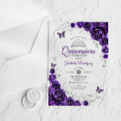 Purple Silver Floral Quinceanera アクリル招待状