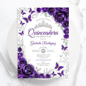 Purple Silver Floral Quinceanera 招待状