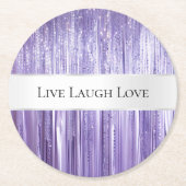Purple Silver Glam Tinsel Stripes ラウンドペーパーコースター (正面)