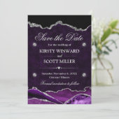 Purple & Silver Glitter Marble Agate Save the Date セーブザデート (スタンド正面)