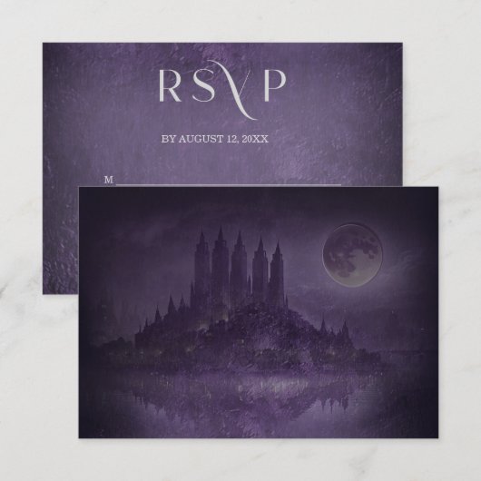 Purple Silver Gothic Romance Wedding RSVP (正面/裏面)