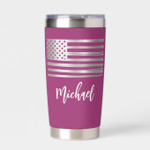 Purple Silver Patriotic American Flag Script Name 保温保冷タンブラー (正面)