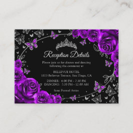 Purple Silver Quinceanera Reception Details エンクロージャーカード