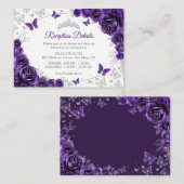 Purple Silver Quinceanera Reception Details エンクロージャーカード (正面/裏面)
