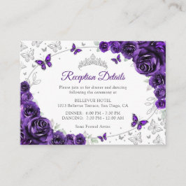 Purple Silver Quinceanera Reception Details エンクロージャーカード