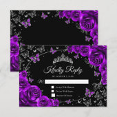 Purple Silver Quinceanera Reply 出欠カード (正面/裏面)