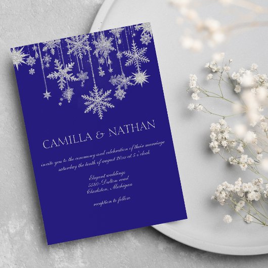 Purple silver snowflake winter wonderland Wedding 招待状