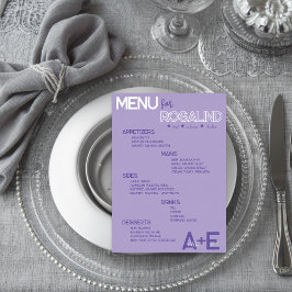 Purple & Silver Wedding Menu Card with Guest Names 箔招待状