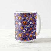 Purple Skull & Pumpkin Festival Pattern Mug コーヒーマグカップ (正面右)
