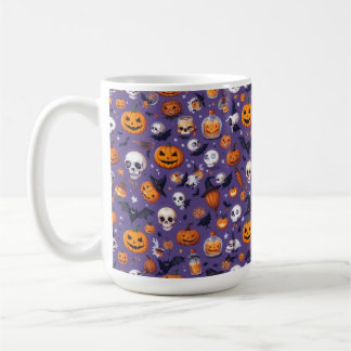 Purple Skull & Pumpkin Festival Pattern Mug コーヒーマグカップ