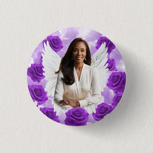 Purple Sky Funeral Memorial Button Rose Angel Wing 缶バッジ (正面)