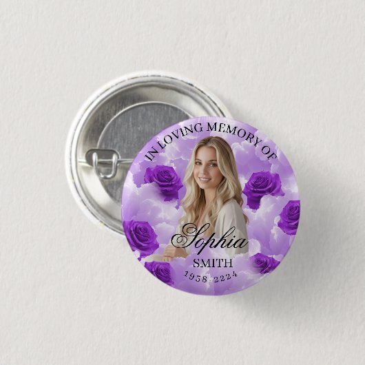 Purple Sky Roses Funeral Memorial Button Keepsake 缶バッジ (正面&裏面)