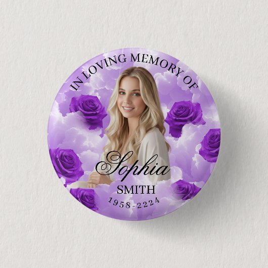 Purple Sky Roses Funeral Memorial Button Keepsake 缶バッジ (正面)