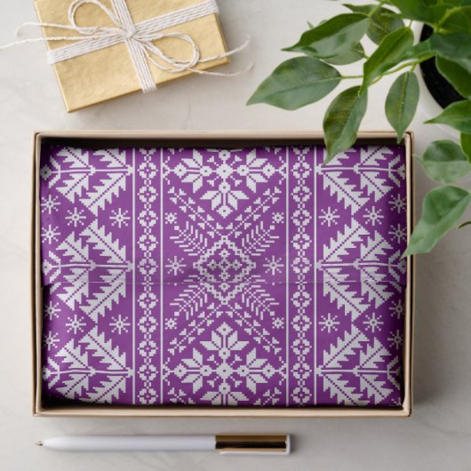 Purple Snowflake & Floral Fair Isle Christmas 薄葉紙 (ギフト)
