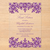 Purple Snowflake Winter Sweet 16 アクリル招待状 (正面)