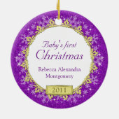 Purple Snowflaksベビー初めてのクリスマス写真 セラミックオーナメント (裏面)