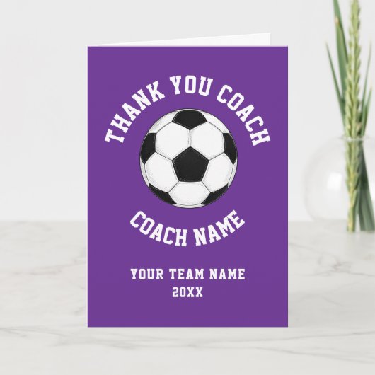 Purple Soccer Coach Team Appreciation サンキューカード (正面)