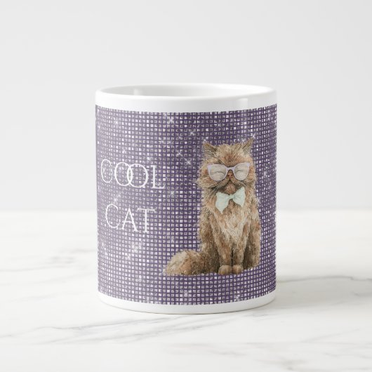 Purple Sparkle Brown Cool Cat Glasses   ジャンボコーヒーマグカップ (正面)