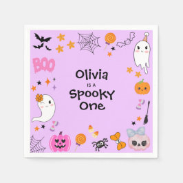 Purple Spooky One Cute Halloween 1st Birthday スタンダードカクテルナプキン