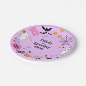 Purple Spooky One Cute Halloween 1st Birthday ペーパープレート (アングル)