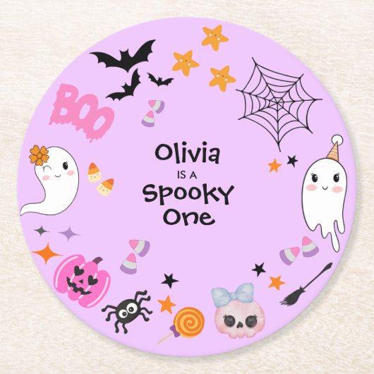 Purple Spooky One Cute Halloween 1st Birthday  ラウンドペーパーコースター (正面)