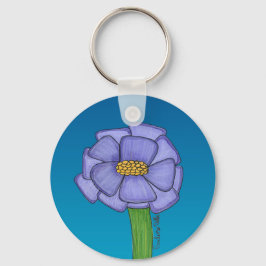 Purple Square Flower with Blue background キーホルダー