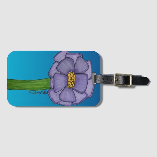 Purple Square Flower with Blue background ラゲッジタグ (正面横)